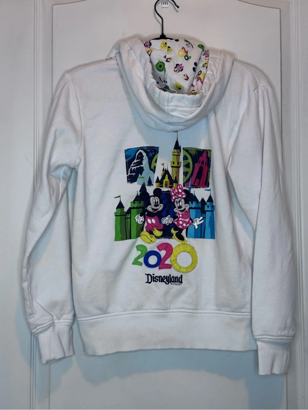 Disney White Zip-Up Hoodie with Colorful Mickey Patch